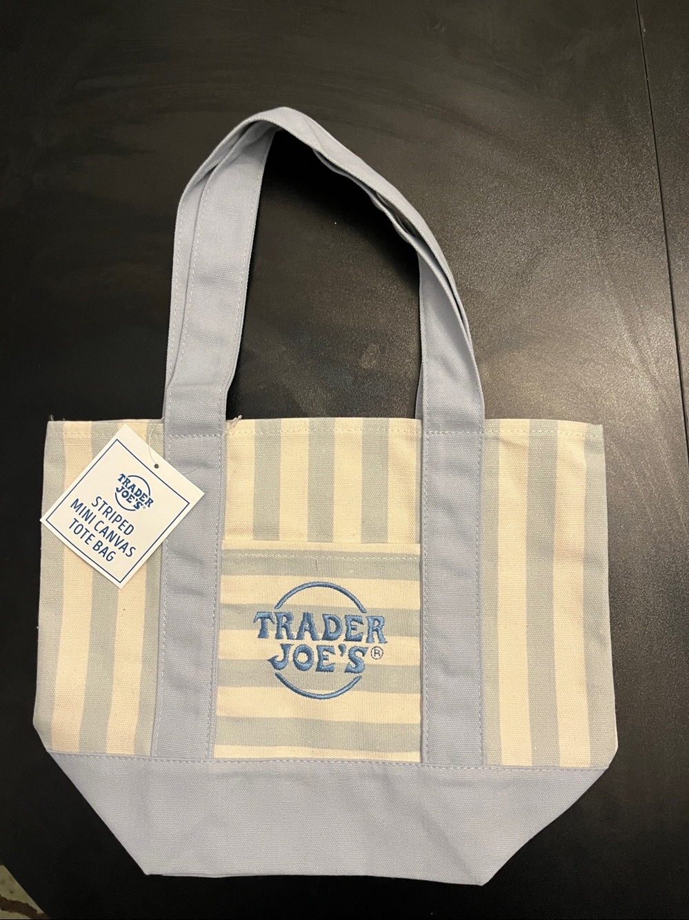 Trader Joe’s Striped Mini Canvas tote bag, Blue, NWT